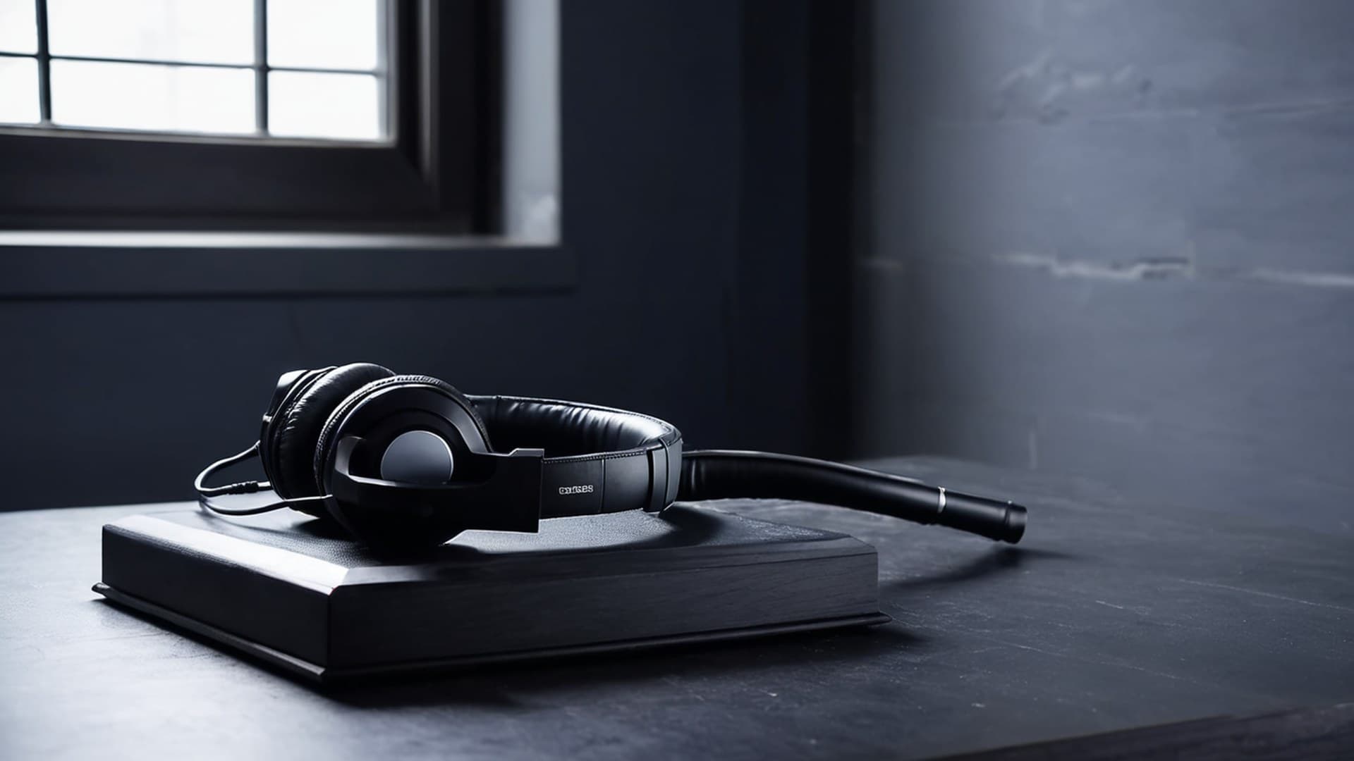 AI voice agent compliance requirements in 2026 Black call center headset with boom microphone resting on a closed law book in cool window light