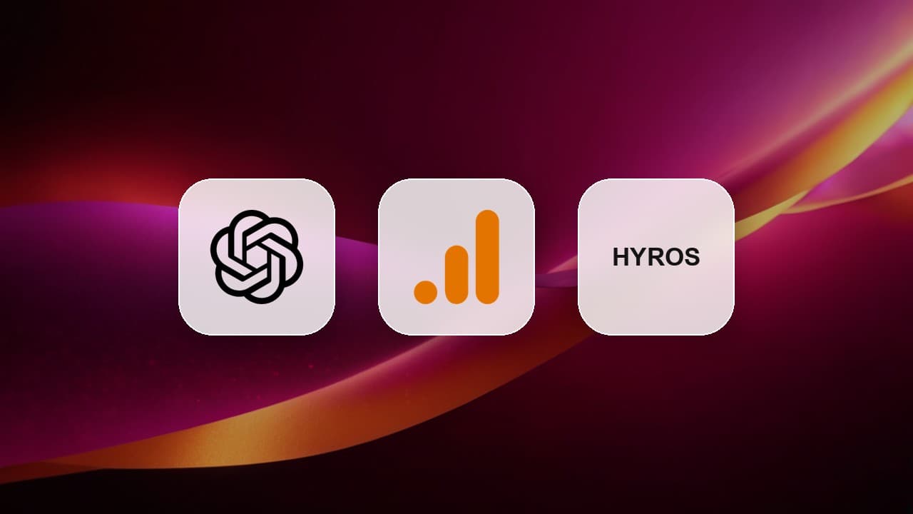 ChatGPT Ads conversion tracking with the OAIQ pixel, GA4, and Hyros OpenAI, Google Analytics, and Hyros logos representing the ChatGPT Ads conversion tracking stack