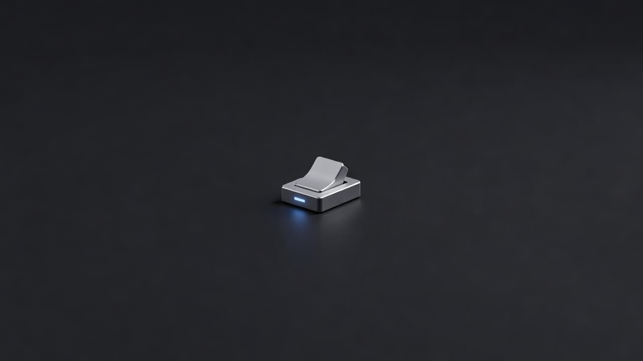 Should agencies turn on Google AI Max for Search in 2026 A single lit toggle switch on a dark studio surface representing turning on Google AI Max for Search