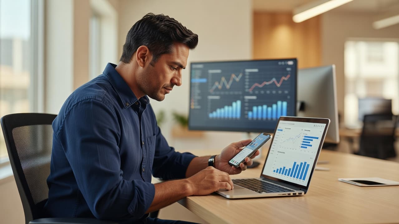 Fixing iOS 26 fbclid and gclid stripping for ad attribution A performance marketer reviewing Meta and Google Ads attribution dashboards on an iPhone and laptop in a bright agency office