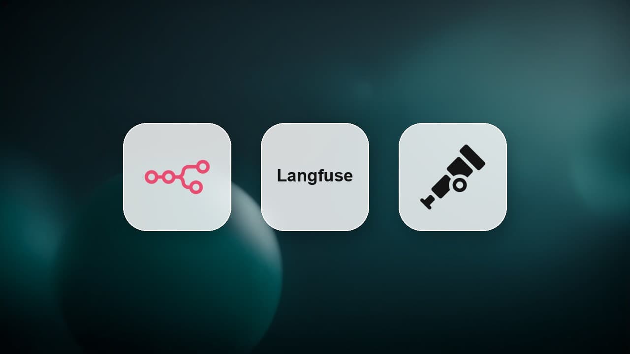n8n AI agent observability with OpenTelemetry and Langfuse n8n, Langfuse and OpenTelemetry logos on a dark teal background, representing an observability stack for AI agents