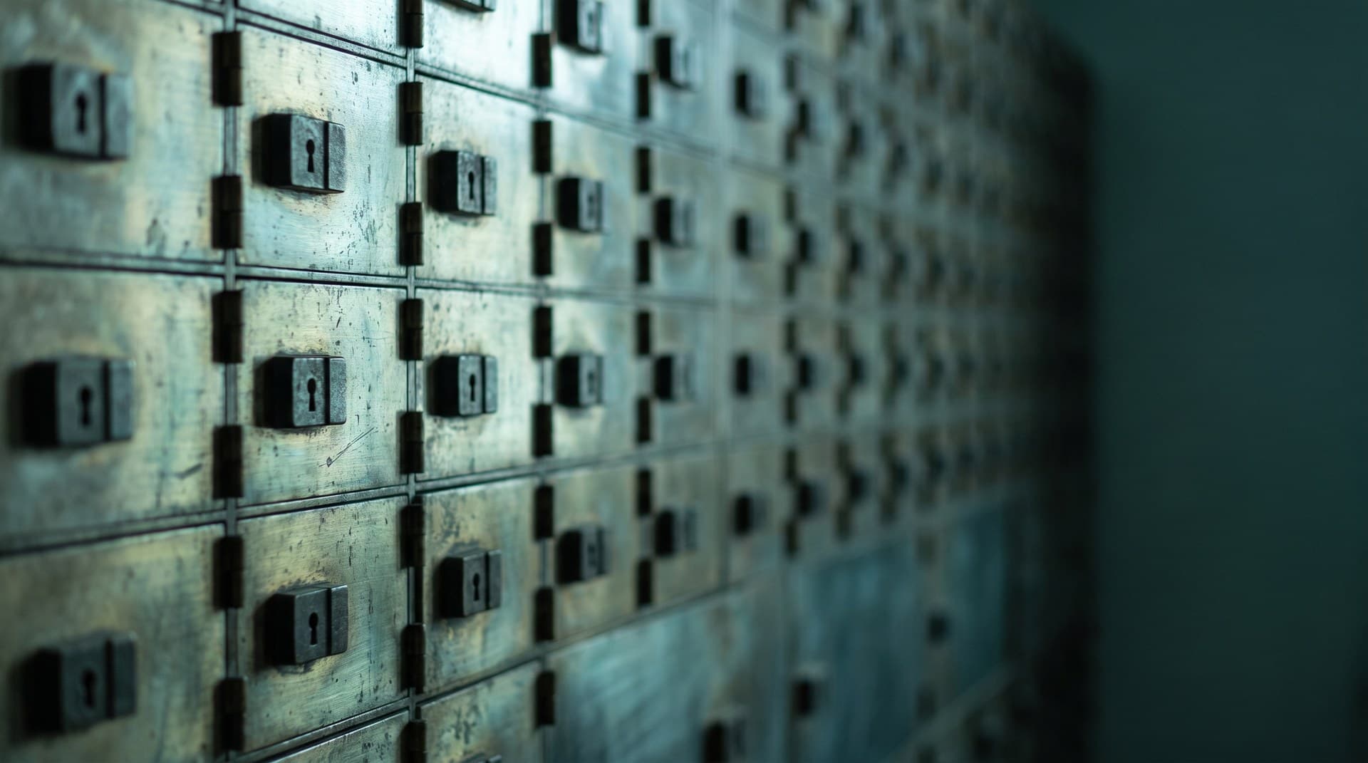 Per-client isolation in a multi-tenant n8n architecture A wall of individual brass vault boxes each with its own separate lock, representing per-client isolation in a multi-tenant n8n setup for agencies