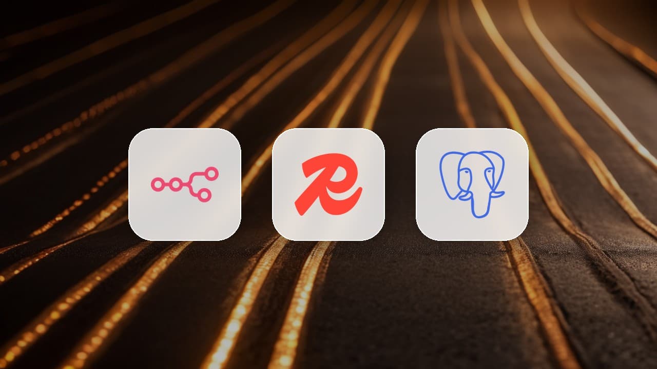 n8n queue mode architecture with Redis broker and PostgreSQL database The n8n, Redis and PostgreSQL logos on a dark technical background, representing an n8n queue mode architecture with a broker and worker processes